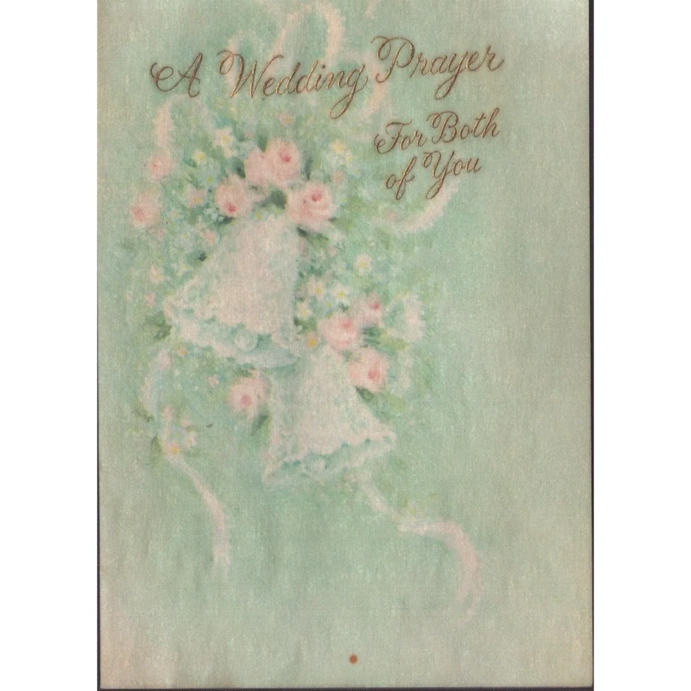 Vintage Hallmark Wedding Prayer Greeting Card Floral Bells Religious VG
